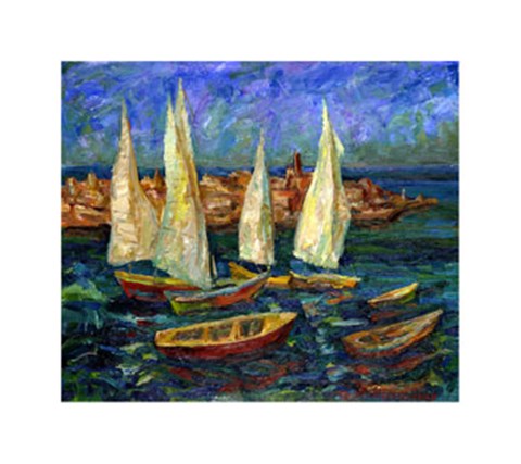 Framed Sails in the Bay Print