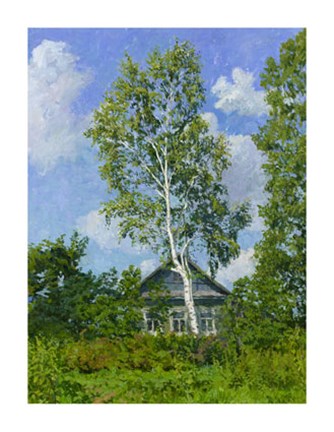 Framed Birch Tree Near Dwelling Print