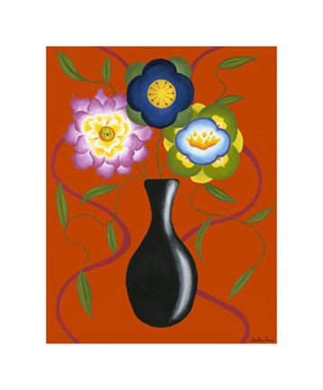 Framed Stylized Flowers in Vase II Print