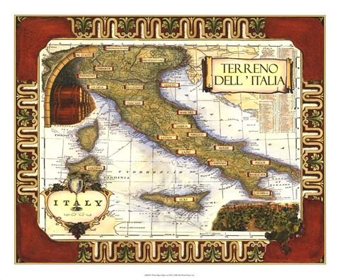 Framed Wine Map of Italy Print
