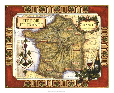 Framed Wine Map of France Print