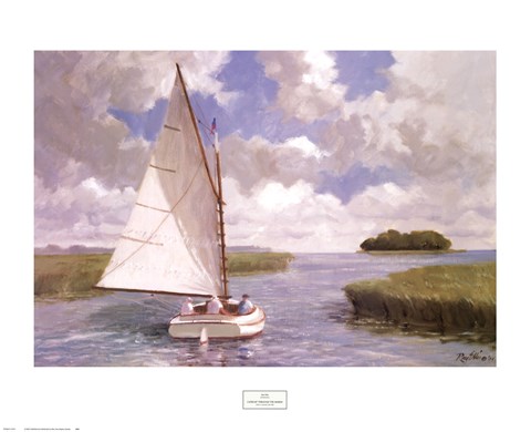 Framed Catboat Through the Marsh Print