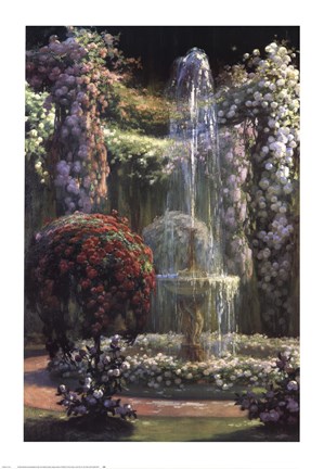 Framed Jardin Fleuri au Jet d'Eau Print