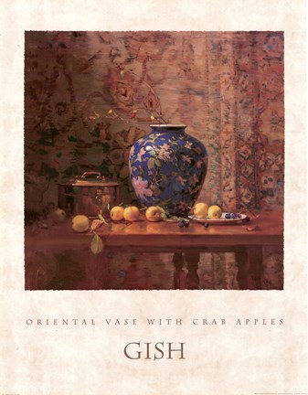 Framed Oriental Vase with Crab Apples Print
