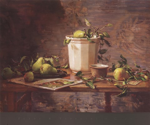 Framed Pears and Tapestry Print