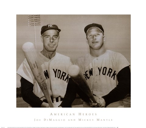 Framed American Hero's Joe Dimaggio &amp; Mickey Mantle Print