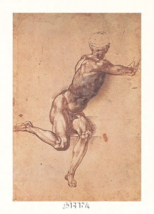 Framed Study of a Seated Male Figure Print