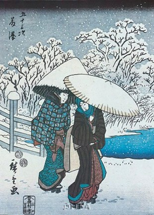 Framed Women in the Snow at Fujisawa Print