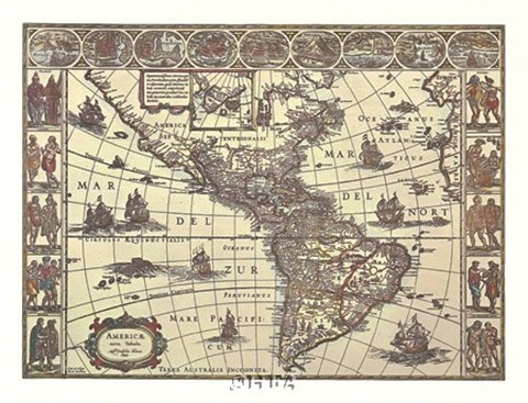 Framed Map of North and South America Print