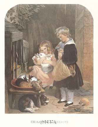 Framed Children and Rabbits Print