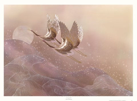 Framed Cranes Over Waves Print