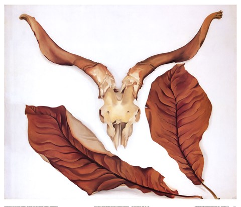 Framed Ram&#39;s Skull with Brown Leaves Print