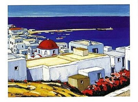 Framed Coupole Rouge a Mykonos Print