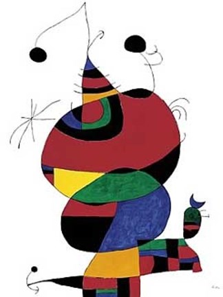 Framed Mujer, Pajaro y Estrella Print