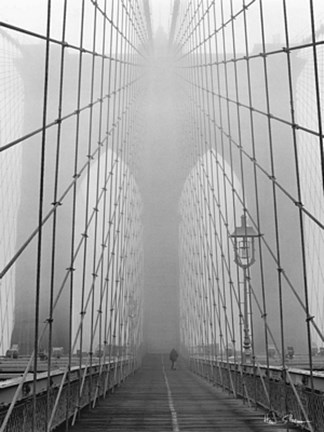 Framed Foggy Day on Brooklyn Bridge Print