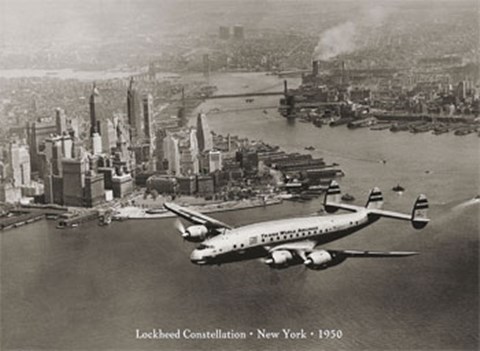 Framed Lockheed Constellation, New York, 1950 Print