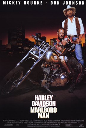 Framed Harley Davidson and Marlboro Man Don Johnson Print