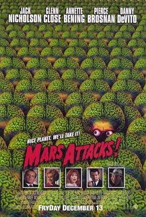 Framed Mars Attacks Green Brain Aliens Print