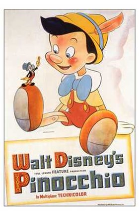 Framed Pinocchio with Jiminy Cricket Print