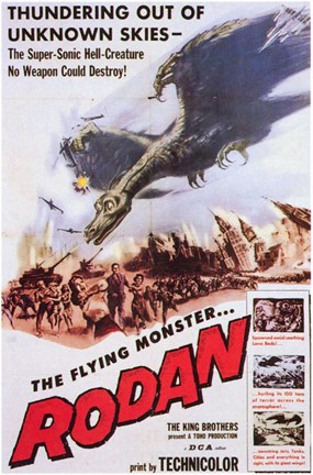 Framed Rodan Flying Monster Print