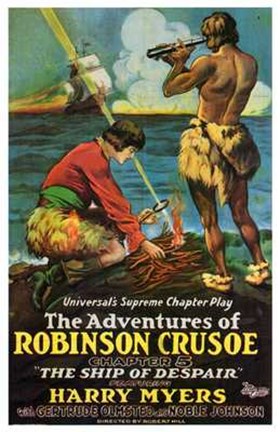 Framed Adventures of Robinson Crusoe Cartoon Print