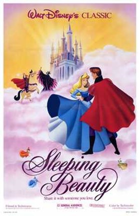 Framed Sleeping Beauty Dancing on Clouds with Prince Charming Print