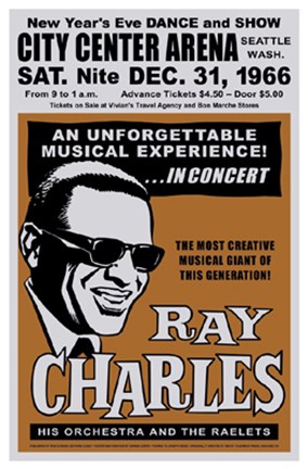 Framed Ray Charles, Seattle, New Year&#39;s Eve, 1966 Print