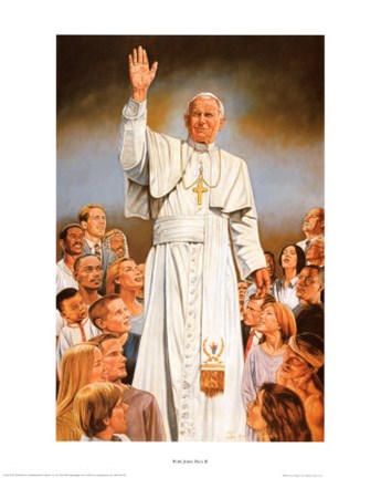 Framed Pope John Paul II, blessings to all Print