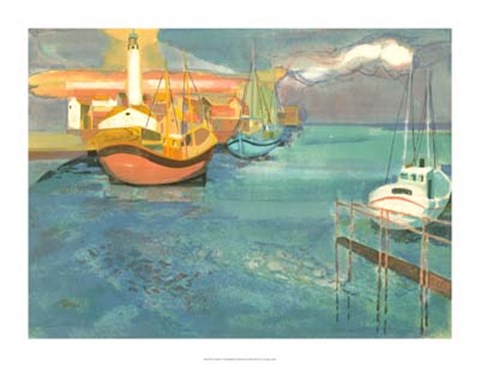 Framed Boats in Harbor I Print
