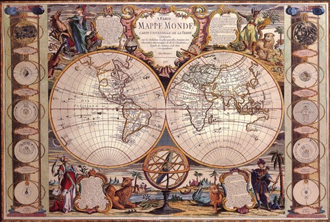 Framed Map - Mappe Monde Print