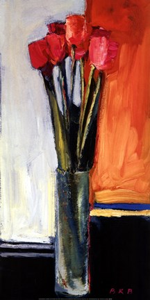 Framed Duet in Red and Gray Print