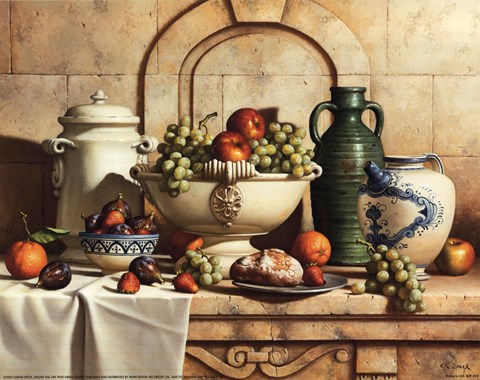Framed Italian Still Life with Green Grapes Print
