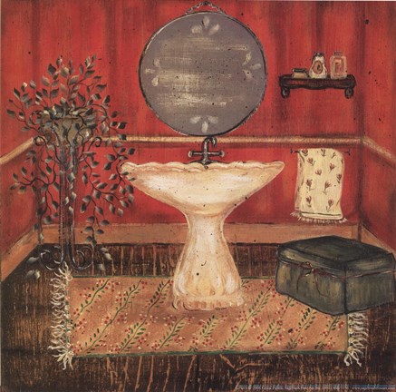 Framed Bath in Red I Print