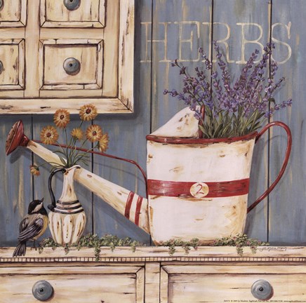 Framed Herbs &amp; Watering Can Print