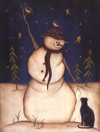 Framed Snowmen with Black Cat Print