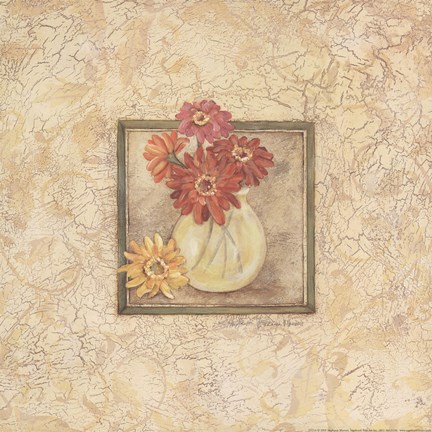 Framed Gerbers in Vase - red flowers Print