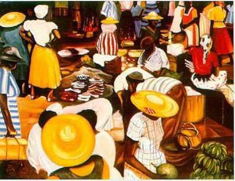 Framed Market Scene (Le) Print