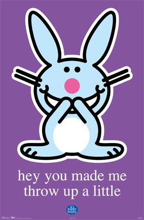 Framed Happy Bunny - Throw Up Print