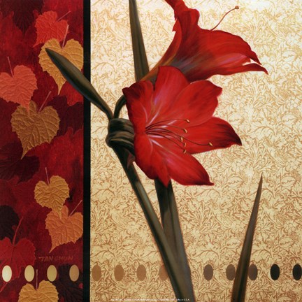 Framed Amaryllis Red Damasque Print