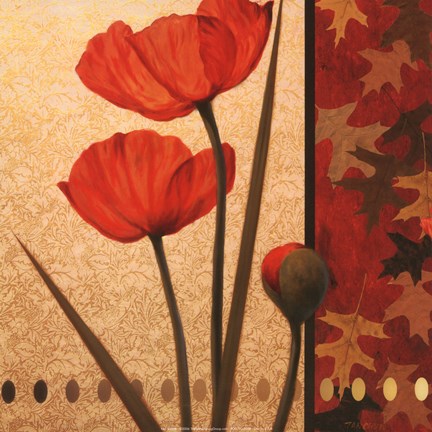 Framed Poppy Red Damasque Print