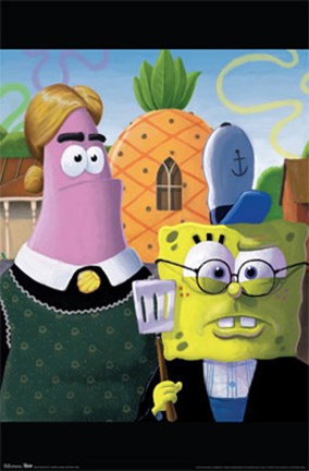 Framed Spongebob - American Gothic Print