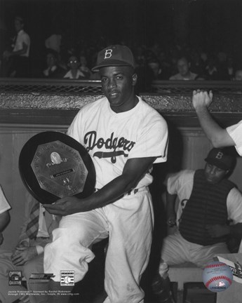 Framed Jackie Robinson - black and white baseball Print