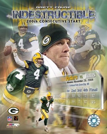 Framed Brett Favre - 200th Start / Indestructible Composite Print