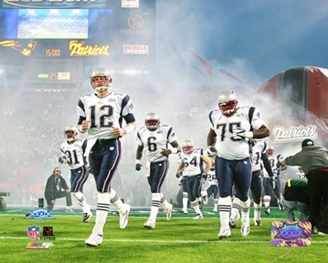 Framed Patriots Introduction - Super Bowl XXXIX - Tom Brady leads Patriots out of tunnel onto field Print