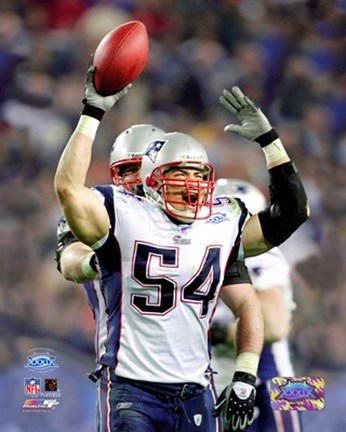 Framed Tedy Bruschi - Super Bowl XXXIX - celebrating his 4th quarter interception Print