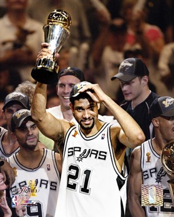 Framed Tim Duncan 2005 - NBA Championship MVP With Trophy (#2) Print