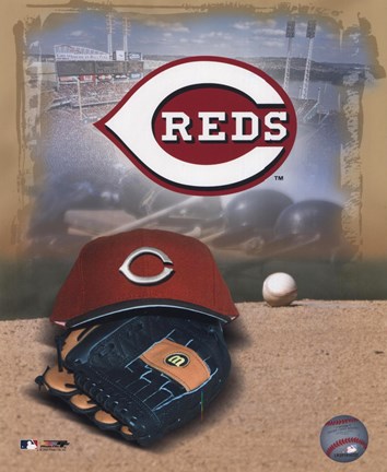 Framed Cincinnati Reds - '05 Logo / Cap and Glove Print