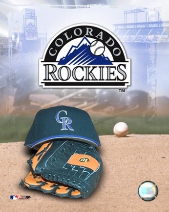 Framed Colorado Rockies - &#39;05 Logo / Cap and Glove Print