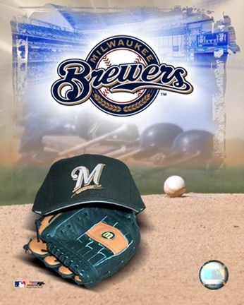 Framed Milwaukee Brewers - '05 Logo / Cap and Glove Print