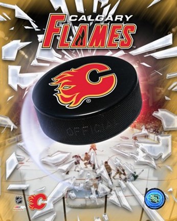 Framed Calgary Flames 2005 - Logo / Puck Print